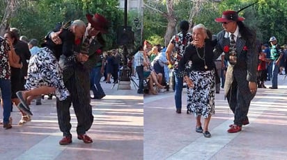 Abuelita lagunera de 85 años impacta con su energía en la Plaza de Armas de Torreón