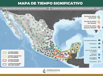 Esperan lluvias en 23 entidades de México por al menos cinco fenómenos meteorológicos