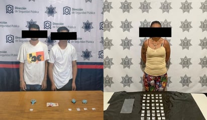 Detiene a mujer y dos hombres con dosis de cristal y marihuana, en calles de Torreón