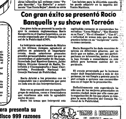 (ARCHIVO EL SIGLO DE TORREÓN) Rocío Banquells 