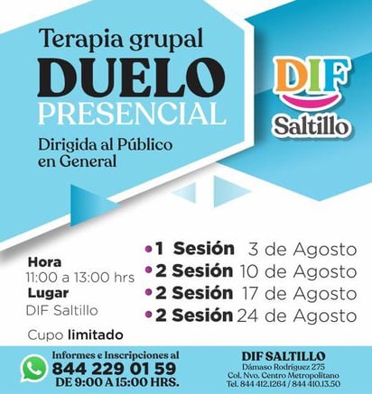 La Terapia Grupal de Duelo se desarrollará en las instalaciones del DIF Saltillo. (ESPECIAL)
