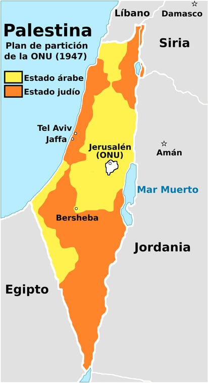 Plan de Partición de Palestina de la ONU. Imagen: Wikimedia