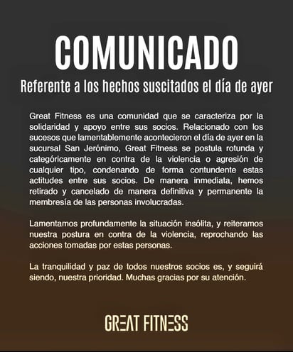 Comunicado de gimnasio (CAPTURA)