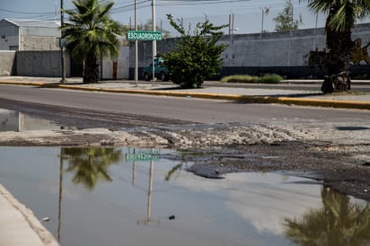 Grandes charcos y grietas.
Las lluvias que se han registrado en Torreón dejan grandes charcos en la calzada, lo que provoca baches y pozos, además de agrietar el pavimiento.
