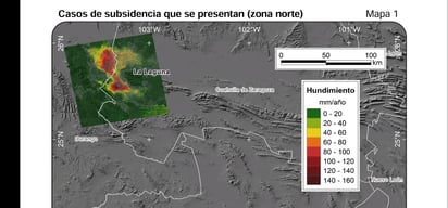 De 2014 a 2018, el Inegi realizó un estudio sobre la subsidencia en la región y se detectaron hundimientos máximos de 12 centímetros
por año al este de Torreón.