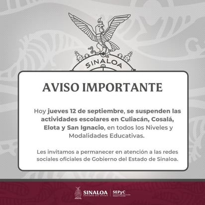 Comunicado del gobierno de Sinaloa. 