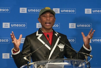 Pharrell Williams tras ser nombrado Embajador de Buena Voluntad de la UNESCO. Foto: cortesía.