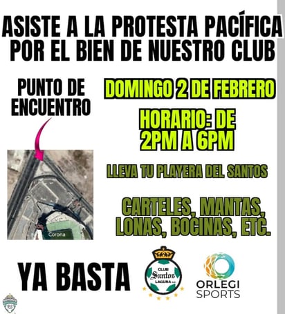 Protesta pacífica por el bien del Santos Laguna (REDES SOCIALES)