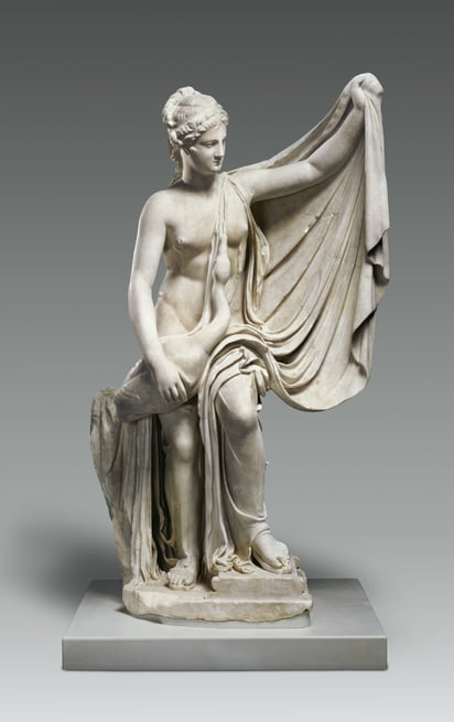 Estatua de la Antigue Roma representando el mito de Leda y el cisne. Imagen Getty Museum.