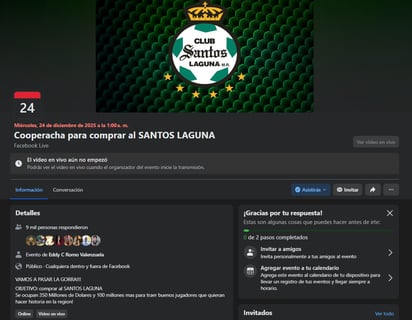 Evento de 'cooperacha' para comprar al Santos Laguna (FACEBOOK)