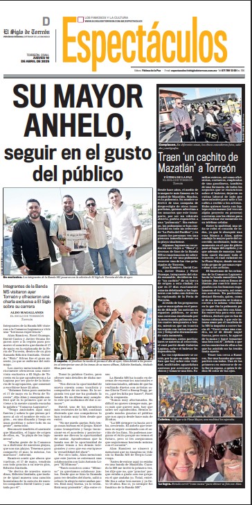 El jueves 10 de abril así informó El Siglo de Torreón de la visita de los integrantes de la Banda MS y de la historia de Brenda.