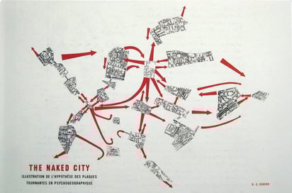 The Naked City, cartografía psicogeográfica de París realizada por Guy Debord en 1961. Imagen: Revista URBS