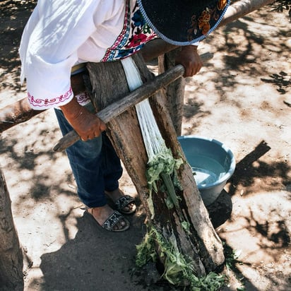 Ixtle, fibra natural que se extrae del maguey a través de técnicas ancestrales. Imagen Instagram @yakampot.