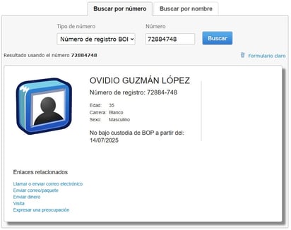 Captura de pantalla / Buró Federal de Prisiones 