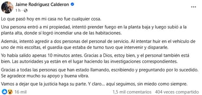 Captura de pantalla. Facebook / Jaime Rodriguez Calderon 