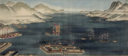 Pintura del puerto de Nagasaki, Japón, a donde llegaban los holandeses para comerciar, siendo de los pocos extranjeros con quienes el país nipón tuvo relación durante el sakoku. Imagen: British Museum