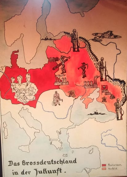 Mapa nazi que muestra las fronteras del Tercer Reich previstas por Hitler como parte de su plan de expansión. Imagen: Wikimedia Commons