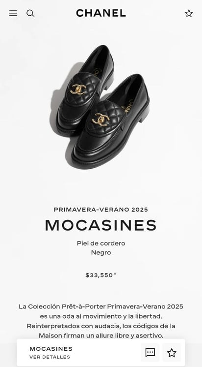 Mocasines piel de cordero en negro. CHANEL / Captura de pantalla