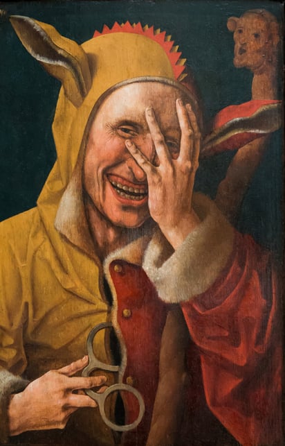 El bufón de la Corte tenía el privilegio de poder reírse del rey en su cara, aunque si sobrepasaba los límites ponía su vida en peligro. Pintura de Jacob Cornelisz. Imagen: Wikimedia Commons