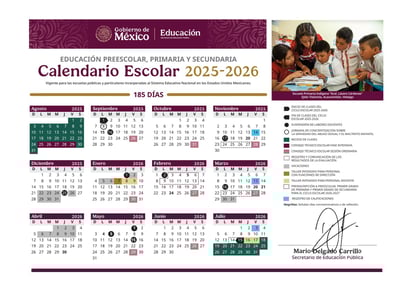Calendario Ciclo Escolar 2025-2026. SEP / Captura de pantalla