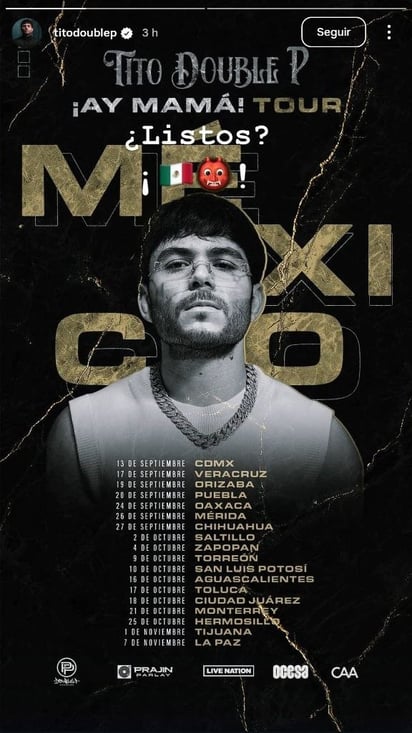 Fechas del '¡Ay Mamá! Tour'. INSTAGRAM / Captura de pantalla