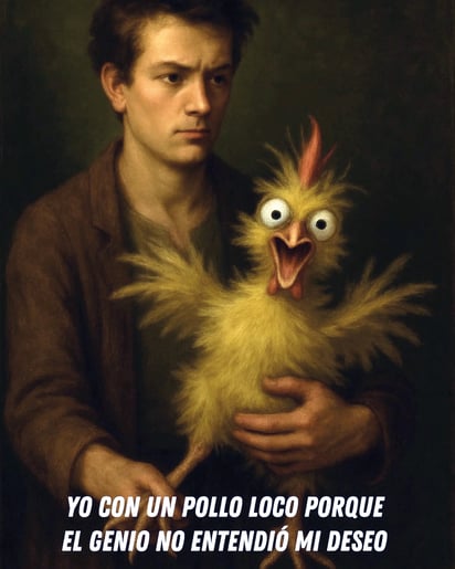 Imagen: Instagram/ @elpollolocomx. Uso del meme de 'el genio malinterpretó mi deseo' por Pollo Loco e Instabrows. 