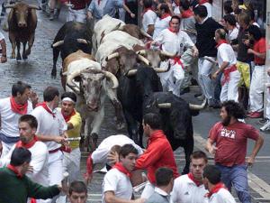 ESPAÑA-SANFERMINES
Tradicional 'chupinazo' da paso a más afamadas fiestas del país   06/07/2003  10:49  SOC   
 
 
 
Pamplona (España), 6 jul (EFE).- El tradicional 'chupinazo' -cohete anunciador- dio hoy inicio a nueve días ininterrumpidos de fiesta, jolgorio, música, bailes, encierros y corridas de toros en Pamplona, escenario de los Sanfermines, las fiestas más universales de España.

Del lanzamiento del cohete, que tuvo lugar a mediodía hora local (10.00 GMT) desde el banco principal del ayuntamiento de Pamplona, se encargó este año el concejal de la conservadora Unión del Pueblo Navarro (UPN) Juan Luis Sánchez de Muniaín, a quien por sorteo le correspondió este privilegio.

Al grito de '¡Pamplonesas, pamploneses, viva San Fermín!', Sánchez de Muniaín invitó a disfrutar de las fiestas a miles de personas que abarrotaban la céntrica plaza del Ayuntamiento de la ciudad, ataviados con su tradicional vestimenta de blanco y un pañuelo rojo al cuello, mientras gritaban de alborozo y descorchaban botellas de cava, con el que se regaban unos a otros.

La espera del 'chupinazo' estuvo amenizada con música y con el espectáculo canadiense Kabuki, que se encargó de lanzar serpentinas y confetis sobre el público