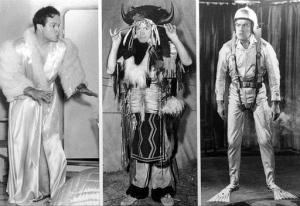 Aquí se muestra a Bob Hope, con el personaje de tres de sus películas inmortales, 'Nothing But the Truth', (izq) 'The Paleface' y 'The Road to Hong Kong'.
