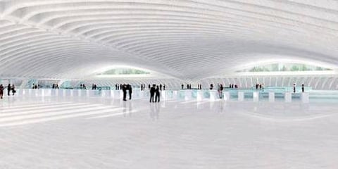 La estructura de vidrio y metal, con las líneas oblicuas características en otros trabajos de Calatrava, se ubicará en un espacio abierto entre los rascacielos que formarán el complejo y sustituirá a la estación provisional que se inauguró en noviembre.