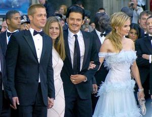 Orlando Bloom llegó en compañía de la actriz Diana Krueger, quienes de inmediato se unieron a los esposos Jennifer Aniston y Brad Pitt.