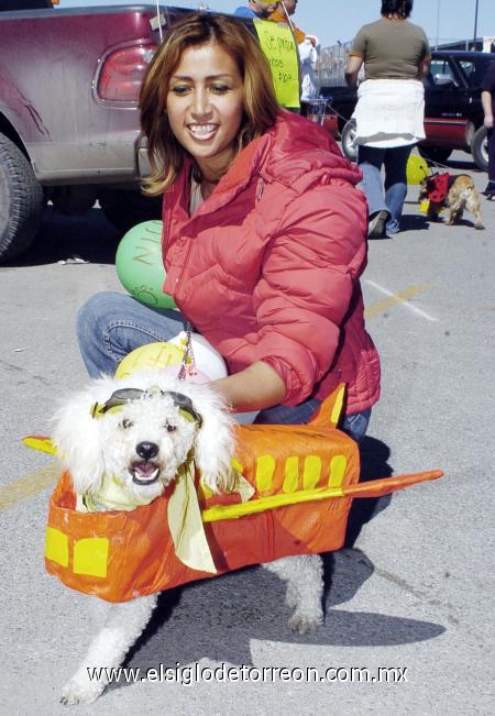 05112006 
Graciela Segovia con su perrito Nico,quien portó un disfraz de avión.