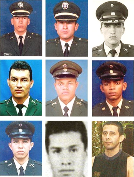 Teniente Juan Carlos Bermeo, el subteniente Raimundo Malagón, el sargento segundo José Ricardo Marulanda, el sargento segundo Erasmo Romero, el cabo primero Armando Florez, cabo primero William Pérez, el cabo primero José Miguel Arteaga, el cabo Primero Julio Buitrago, de la Policía, y el subintendente Armando Castellanos, de la Policía, quienes fueron rescatados en operaciones militares junto a otros seis secuestrados por Fuerzas Armadas Revolucionarias de Colombia (FARC), entre ellos la ex candidata a la presidencia, la colombo-francesa Ingrid Betancourt, y tres ciudadanos estadounidenses.