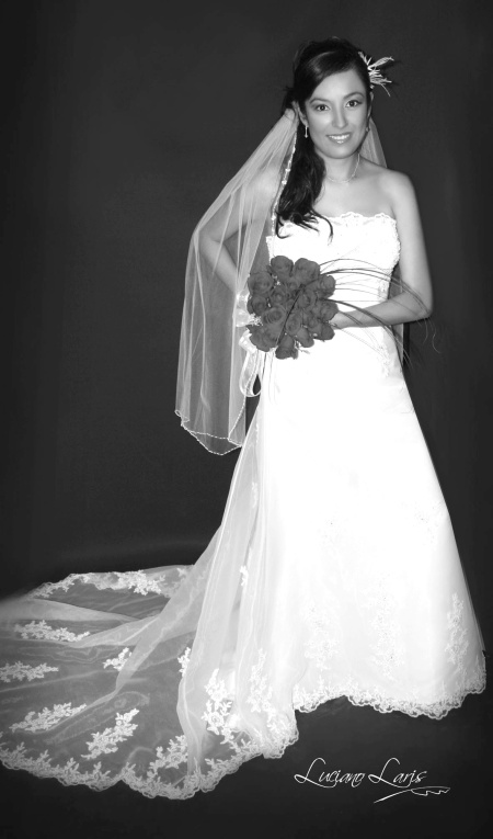 C.P. Cynthia Valeria Muñoz de León Segovia el día de su matrimonio con el L.A.E. Pedro Castañeda Cruz. 

Estudio Luciano Laris