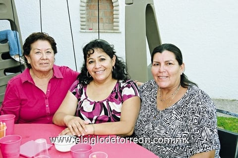 08082009 Hortencia de Reyes, Doris de González y Lulú Moreno en reciente festejo familiar.