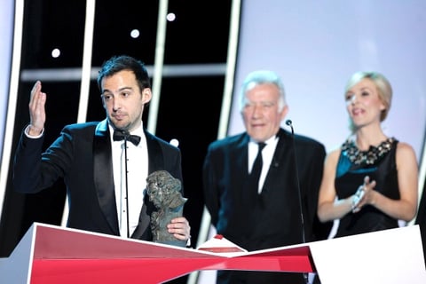 Alejandro Amenábar agradece el Goya al Mejor Guión Original por su trabajo en la película 'Ágora'.