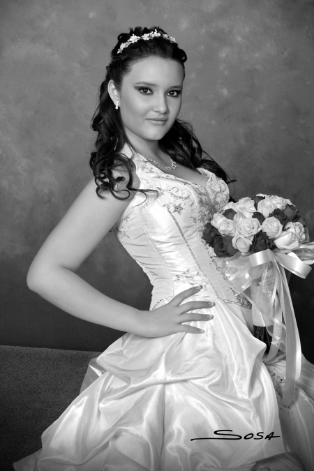 Srita. Bárbara Daniela Morales Márquez en una fotografía de estudio con motivo de sus XV años.

 Studio R. Sosa