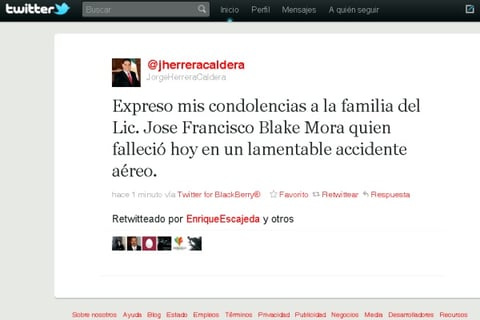 También el gobernador de Durango, Jorge Herrera Caldera, envió sus condolencias.