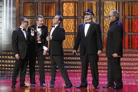 El cantante Juan Manuel Montilla 'El Langui' acompañado de los actores Javier Gutiérrez, Juan Diego, Antonio Resines y Tito Valverde.
