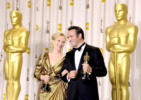 Los mejores actores, Meryl Streep y Jean Dujardin  posaron juntos en la sala de prensa.