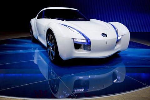 Vista de un coche deportivo eléctrico Esflow de Nissan en el Salón del Automóvil de China, en Pekín.
