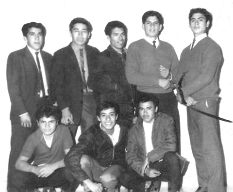 LICO Valerio, Justo Martínez, Kiko Carreón, Alejandro del Río, Alfredo Lomas, Raúl Contreras (F), Pepe “El lápiz” Guerrero y Víctor Flores (f), en la sección 10 de Francisco I. Madero, Coahuila, en el año de 1972.