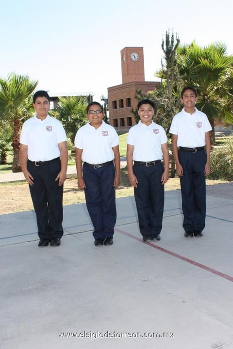 20052012 JUAN SEBASTIáN  Madrigal Fernández, Miguel Sánchez Alemán, Julio César Goo Delgadillo y Marlon Emanuel Calvillo Álvarez; alumnos del Colegio Cervantes que forman parte de la selección que representará a Coahuila en la Olimpiada del Conocimiento Infantil.