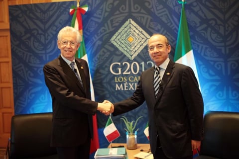 El presidente Felipe Calderón se reunió con el ministro italiano Mario Monti, en el marco de la reunión del G20.