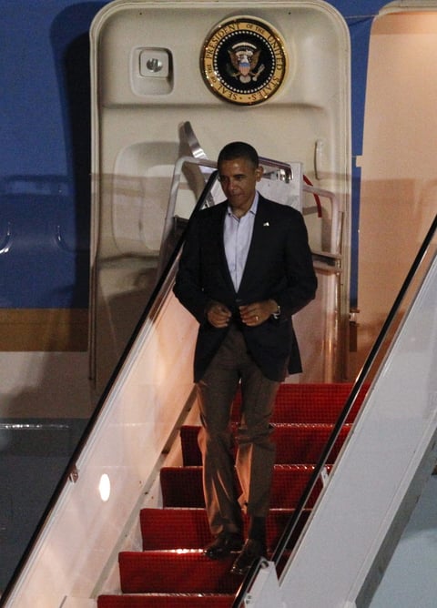 El presidente de EEUU, Barack Obama, llegó a Los Cabos procedente de Chicago, donde Obama asistió el sábado a la boda de la hija de una de sus principales asesoras, Valerie Jarrett.
