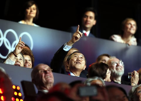 El actual secretario General de la Organización de las Naciones Unidas (ONU) el sudcoreano Ban Ki-Moon, acudió a la ceremonia de apertura de los JO.
