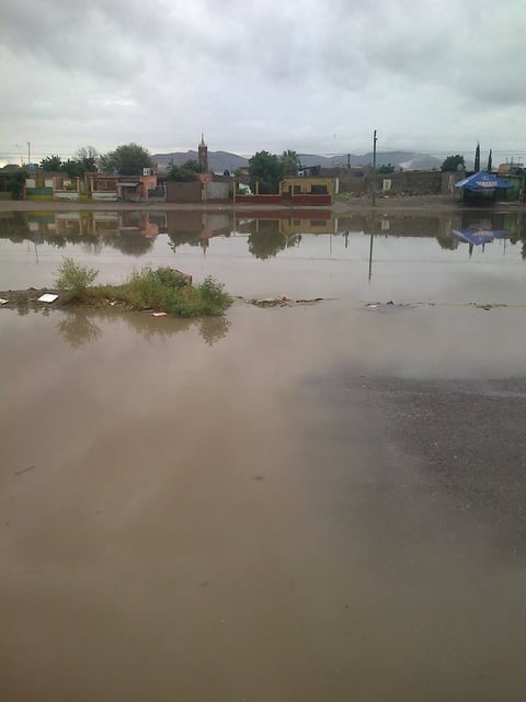 Luzy Salazar Guerrero nos comparte: La cancha de futbol del ejido El Fénix se convirtió en el lago al recibir toda el agua de las calles esto evita que no se inunden las casa que están sus entradas muy bajas en el ejido. Aquí se colinda con Coyote.