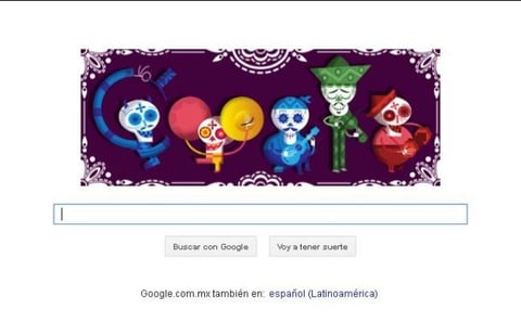 2 de noviembre. Con una colorida imagen de cinco calaveritas en actitud festiva, el motor de búsqueda de Internet Google presentó el doodle alusivo a la celebración del Día de Muertos en México.