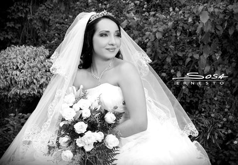Lic. Claudia Irene  Romo Serda el día de su boda con el Lic. Jorge Alberto López Vie - Studio E. Sosa