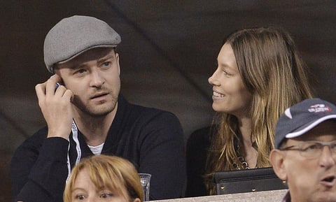 Justin Timberlake junto a su esposa Jessica Biel en la final del US Open.