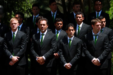 William Yarbrough, Gustavo Matosas, Matias Britos y Mauro Boselli durante la visita del Club León a Los Pinos.